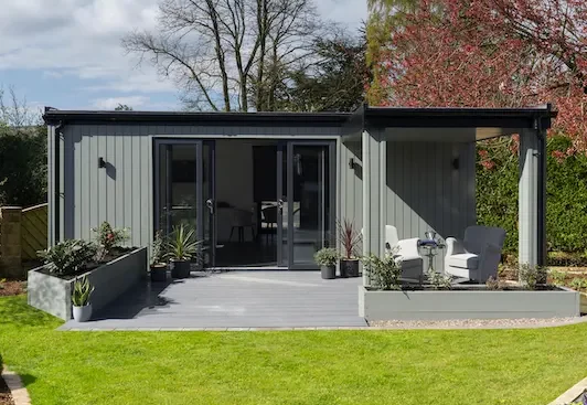 Garden Room with blue clad and an external canopy