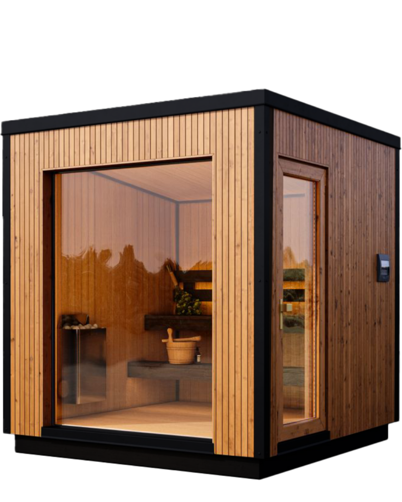 Modern wooden outdoor sauna cabin
