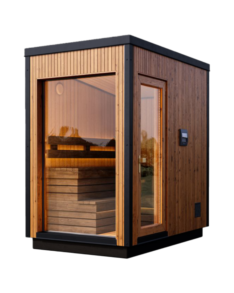 Modern wooden outdoor sauna cabin