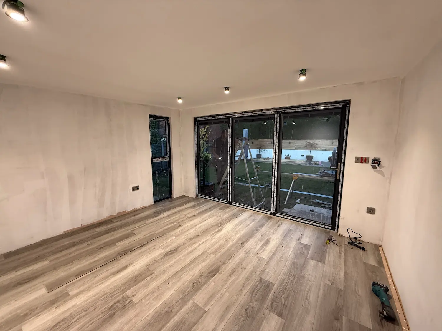 insulated sips garden room interior anthracite sliding doors