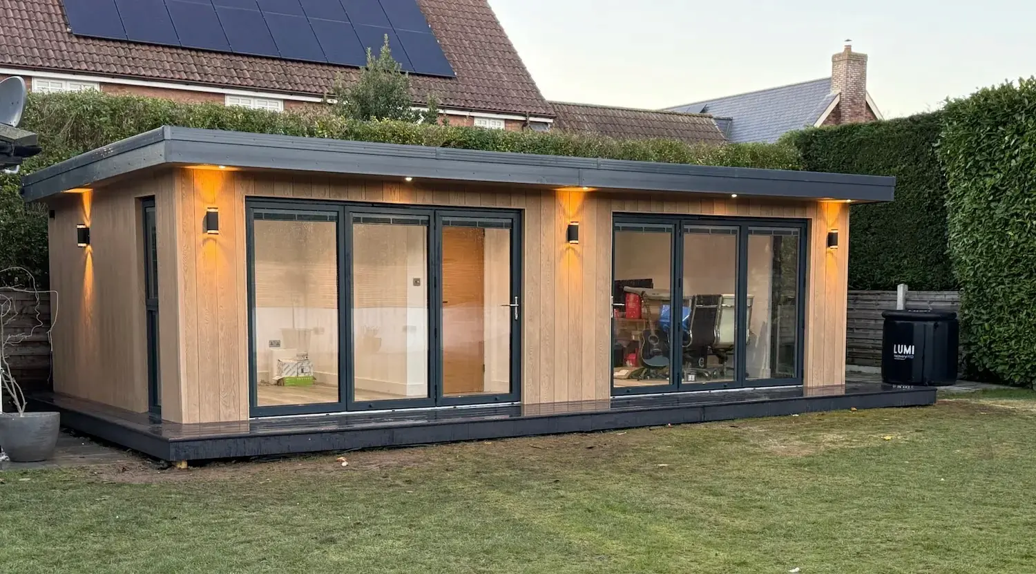 sips garden studio with anthracite bi fold doors flat roof yorkshire