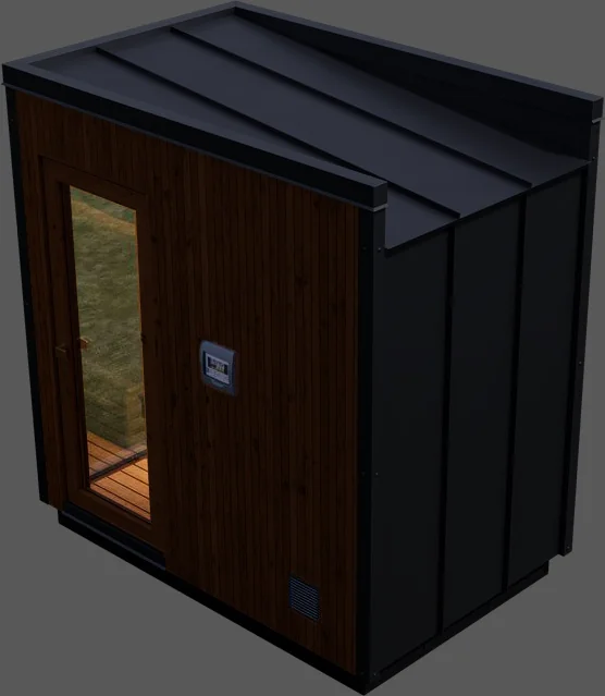 Modern outdoor sauna with wooden finish
