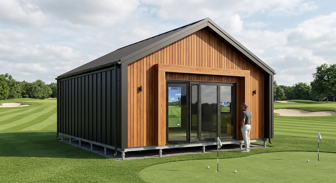 golf simulator building cedar front gable